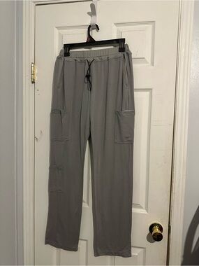 Gray Cargo Scrub Pants Straight Leg Drawstring